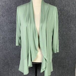 Bluetime Stretchy Knit Open Cardigan Women L Green NWT Rounded Hems Elbow Sleeve